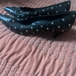 YSL  Studded Pointed-Toe Kitten Heel Pumps